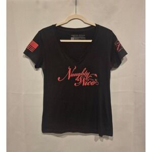 Grunt Style Womens Black "Naughty & Nice" V-Neck Short Sleeve T-Shirt Size Large